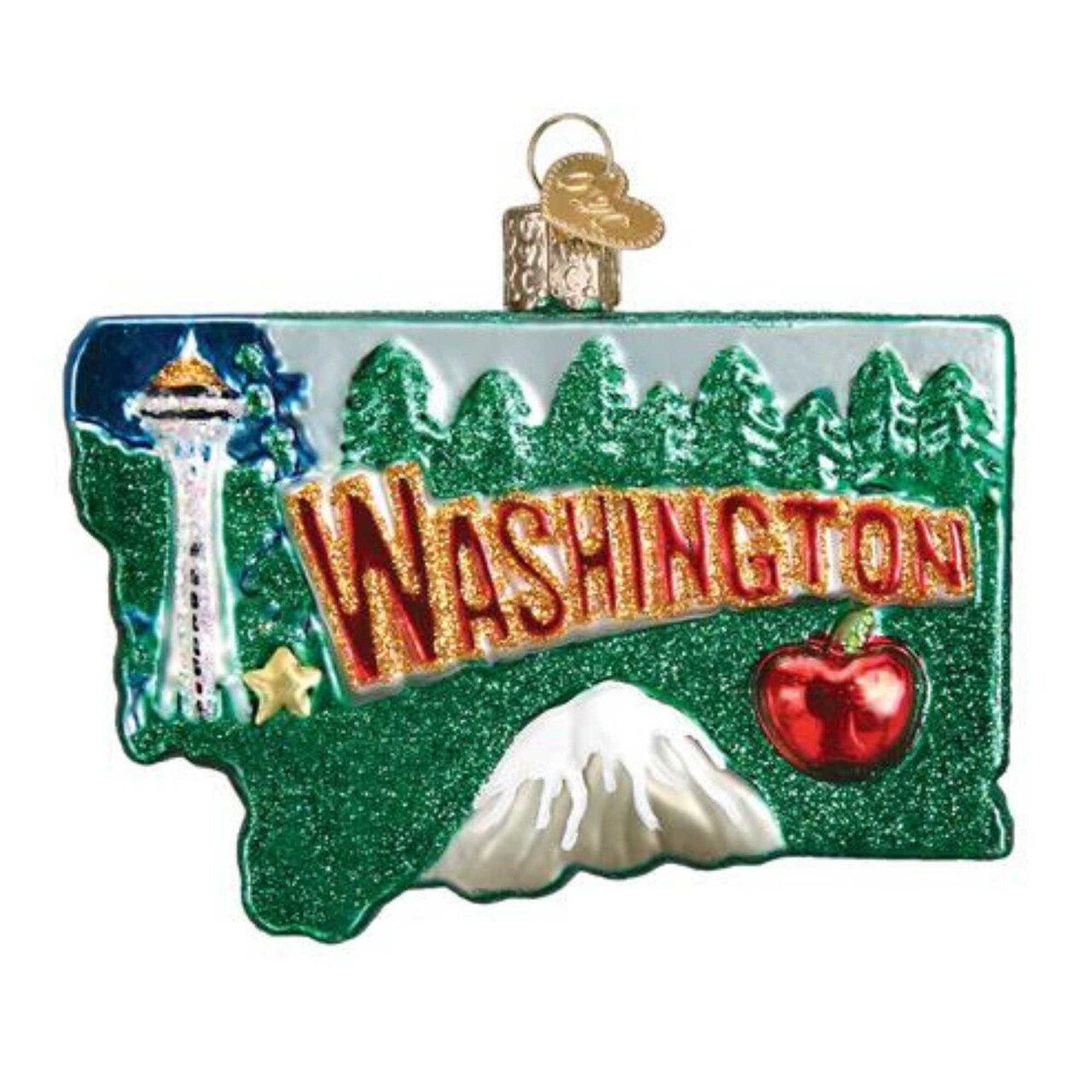 Old World Christmas 3.5 Inch State Of Washington Christmas Tree Ornament , State Olympia Space Needle